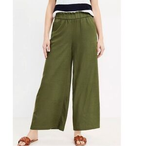 Ann Taylor LOFT High Rise Elastic Waist Wide Crop Pant Lagenlook Green Medium